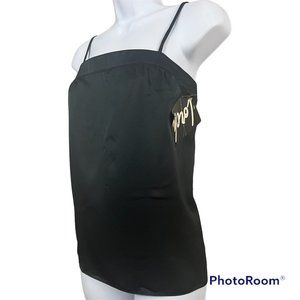 NWT Vtg 80s Lorch of Dallas Cami Camisole Top Sz 12 Black Satin Shiny Tank Top
